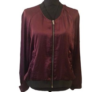 BIKBOK LIGHTWEIGHT ZIP FRONT BOMBER STYLE JACKET MERLOT RED BLACK SIZE LARGE